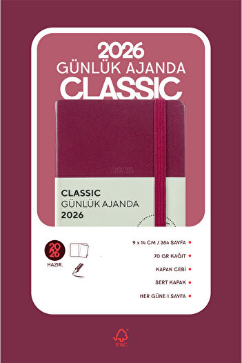 Victoria's Journals Classic 2026 Daily Agenda A6 (9X14 cm) Hard Cover Ivory 70Gr.