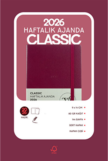 Victoria's Journals Classic 2026 Weekly Agenda A6 (9X14 cm) Hard Cover Ivory 70Gr.