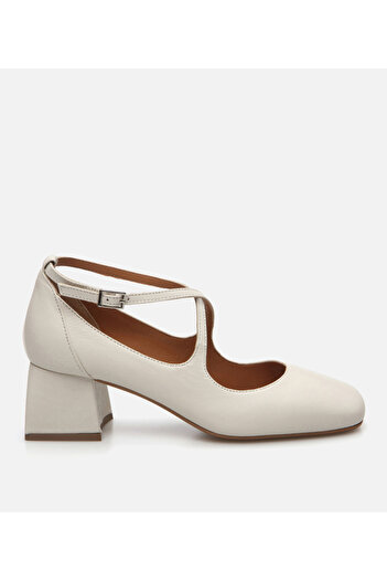 Hotiç Genuine Leather Bone Women's Thick Heel