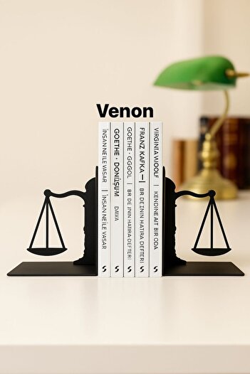 VENON Decorative Metal Book Holder with Black Scales of Justice Figure Book Support Home and Office Accessory