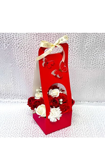 velve Aranjament floral Butterfly, cu trandafiri si garoafe din sapun, plante decorative,Rosu
