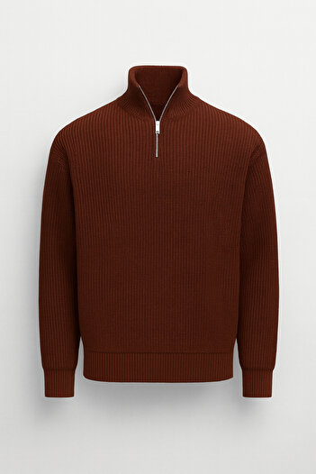 Valiberta Мъжки пуловер Nolan Oversized Thessaloniki Knit Half-Zip - Кафе