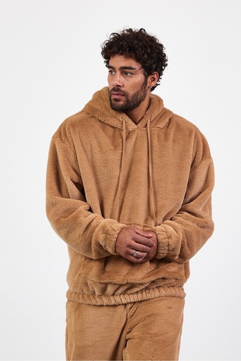 MADZEYMODA Premium Men's Hooded Mink Bottom-Top Kangaroo Plush Set Ls-8622