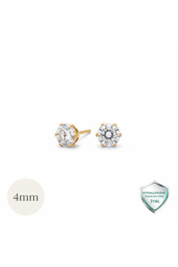 POKAK Allergy-Free Cubic Single Stone Zircon Taurus Virgo Lobe Impuria Steel Earrings-4 mm