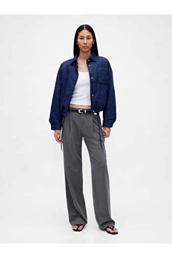 GAP Kadın Açık Gri 365 Low Rise Brushed Twill Pileli Pantolon