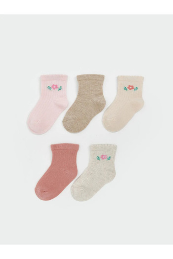 LC Waikiki Чорапички с ботуши за бебешко момиче с розови цветя LCW baby, 5 броя
