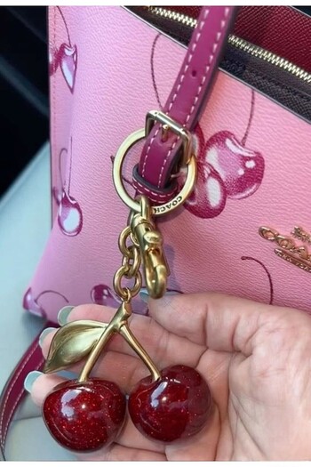 safestore Glitter Cherry Gold Detailed Red Viral Bag Charm Bag Ornament / Keychain
