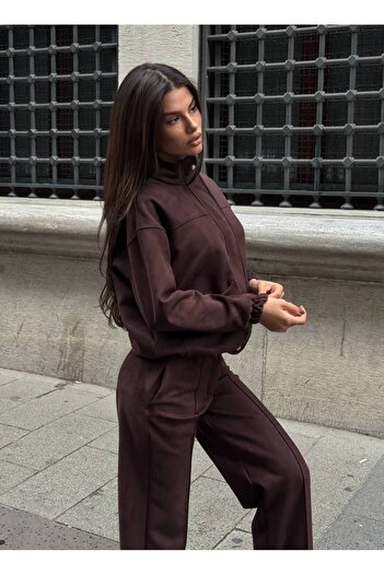 BOUQUET OF TULİP Nubuck fabric bomber jacket wide leg pants set