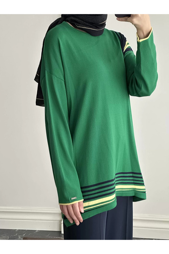 Invee Color Block Knitwear Tunic - Green