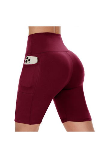 Vitra World Biker Shorts Women With Pockets 8" High Waisted Workout Spandex - Burgundy