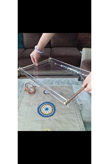 innossa pleksi dekorasyon 6-Person Size Matt Gold Brass Plated Tea Tray