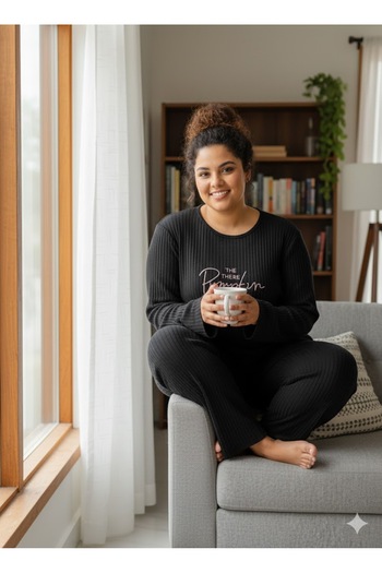 FAMES PİJAMA Women's Black Pumpkin Pajama Set