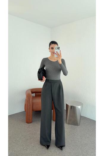 HAZELANNA Cross Belted Anthracite Premium Trousers