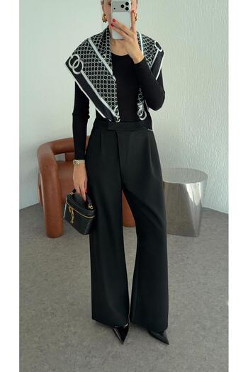 HAZELANNA Black Premium Pants with Cross Belt