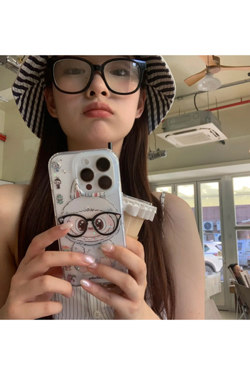 EDELFU iPhone 15 Pro Max - Labubu with Glasses Cute Transparent Glitter Silicone and Protective Case