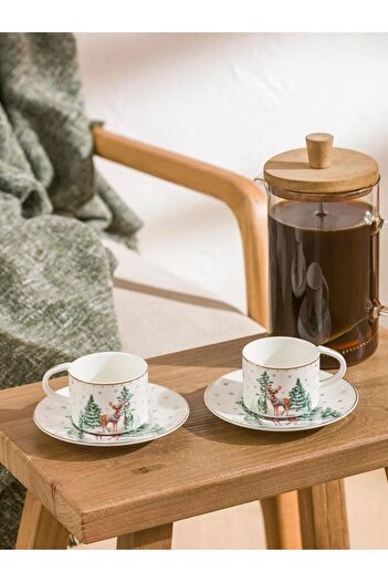 LC Waikiki New Year Themed Porcelain Coffee Cup Set for 2 People 90 ml (W5)