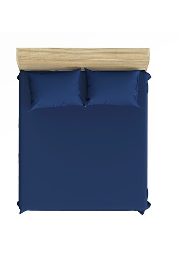 Maki Home Makiteks 100% Cotton Navy Blue 200X200+2*(50X70) King Size Elastic Fitted Sheet Set