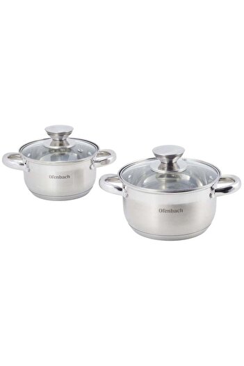Ofenbach Set of 2 Graduated Pots with Lids, Ofenbach, Stainless Steel, 1.1 L / 1.7 L, 14 cm / 16 cm, Silver/T