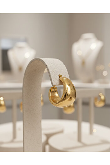 sparkandsoul Gold Kalın Halka Minimalist Küpe-1 Çift