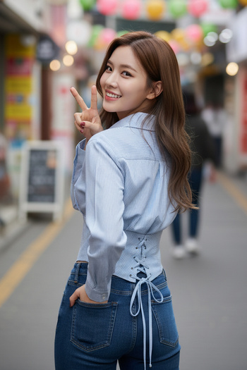 FASHION COCKTAIL Women's Office School Casual Blouse Shirt with Waist Belt, Corset Detail, Striped Pattern, and Button Closure