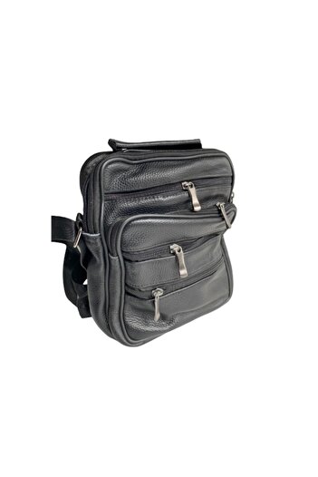 Cyrax - Shoulder bag, Leather, Extra pockets, Black, 24 x 24 x 8 cm