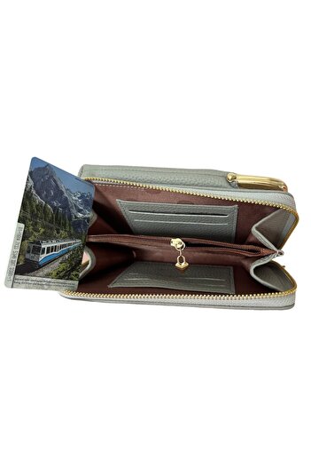Saharina - Shoulder bag for smartphone, cards and money, elegant and practical, grey