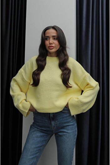 Havoş Yellow Mary Crew Neck Oversize Knit Sweater