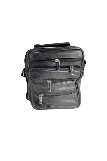Cyrax - Shoulder bag, Leather, Extra pockets, Black, 24 x 24 x 8 cm