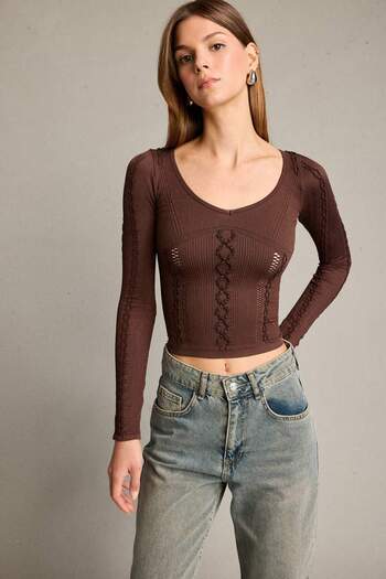 DeFacto Fitted V-Neck Long Sleeve T-Shirt G5058Ax25Wn