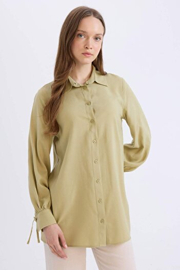 DeFacto Regular Fit Basic Plain Viscose Long Sleeve Shirt Tunic D7352Ax25Sp