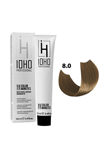 Ioho Professional Hair Dye 8.0 Permanent Ammonia Free - Color 11 Minutes Light Blonde -