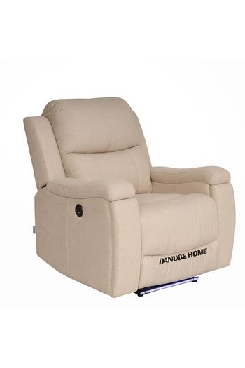 Danube Home Paladin 1 Seater Fabric Recliner with LED & Cup Holder - Beige, Stylish Wood & Fabric Design