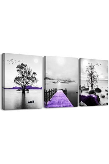 Emoda home Trove Canvas Wall Art by Alayra - 3 Pieces with Black, White and Purple Design (30 × 30 cm)