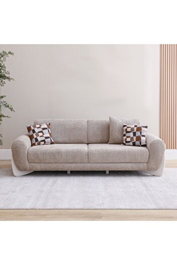 Danube Home Vesta 3 Seater Fabric Sofa - Light Grey, Stylish & Comfortable, Wood & Metal Frame, Turkey