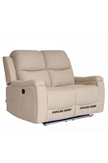 Danube Home Paladin 2 Seater Fabric Recliner with LED Lights & Cup Holder - Beige, Stylish & Comfortable
