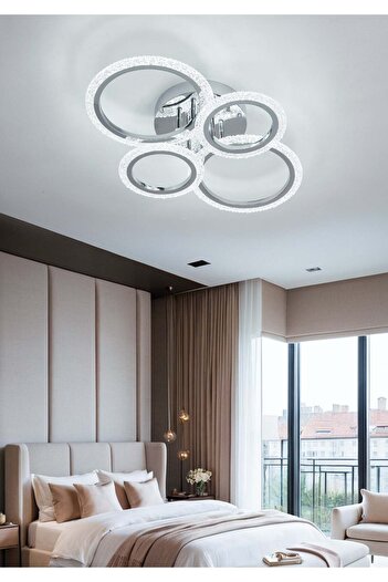 RFAN LED Chandelier, Model DQ001/2+2, With Remote Control, 3 Types of Light, 80W, Silver