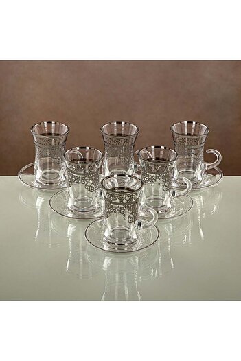 Radin Almarjan Tea Cup & Saucer Set Clear & silver 6 pieces