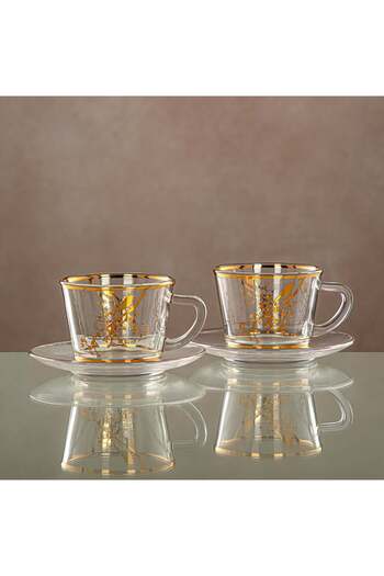 Radin Almarjan Cup & Saucer Set Clear & Gold 6 pieces