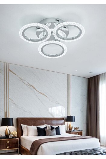 RFAN LED Chandelier, Model DQ001-3, With Remote Control, 3 Types of Light, 48W, Silver