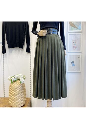 Faya Boutique Green Double Belted Wool Effect Skirt