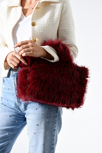 change time the tote bag Long Fur Plush Plain Tote Shoulder Handle Crossbody Bag Width:35 cm Length:20 cm Bottom:11 cm