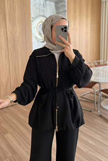 Ka Hijab Σετ Modal με πέτρες σε σχήμα μπαλόνι - Μαύρο