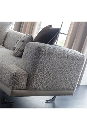 Danube Home Intenso 3 Seater Fabric Sofa - Light Brown, Stylish Metal Frame, Comfortable Seating, Turkey