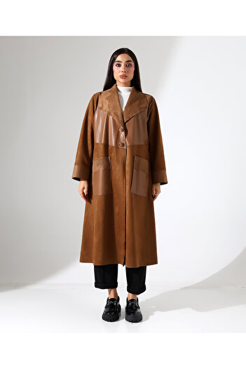 Fi'l Arz Fashion Γυναικείο δερμάτινο μπουφάν με κουμπιά και μεγάλο μέγεθος