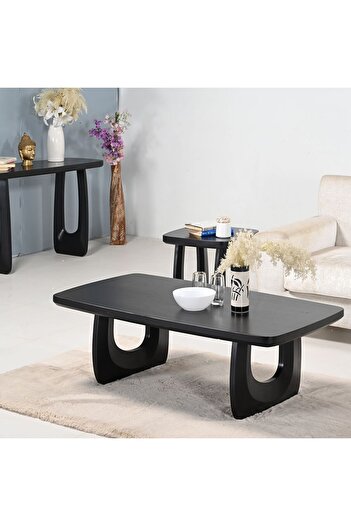 Danube Home Leeds Solid Wood Coffee Table - Black Finish, Stylish Living Room Furniture, 130x70x45 cm