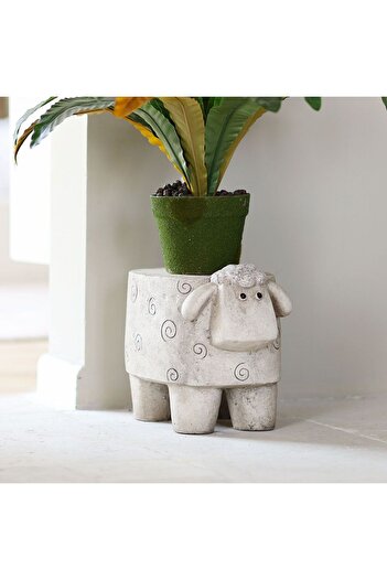 Danube Home MgO Sheep Stool - Adorable Polyresin Garden Ornament, Rustic White Finish for Outdoor Décor