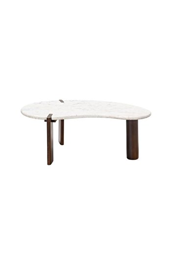 Danube Home Wren Marble Top Large Coffee Table - White/Walnut, Solid Wood, Stylish Living Room Furniture