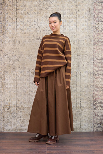 KÜÇÜĞÜM BUTİK Striped Brown Oversize Knit Sweater