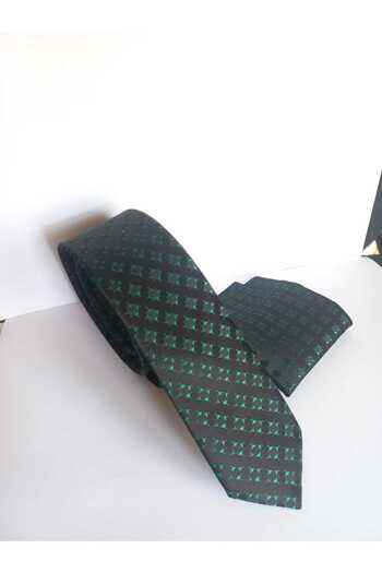 Kravatistan Green Square Patterned Thin Tie Handkerchief Set