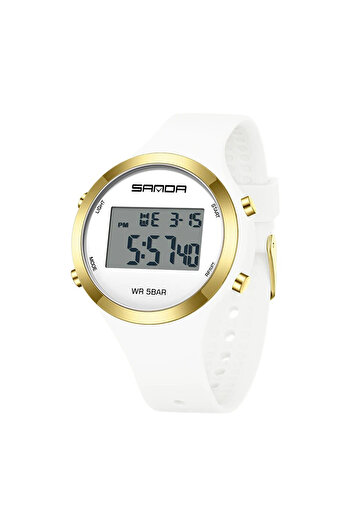 Sanda 2147 White-Rose Gold Children's Watch – Luxury Design, Digital, Shock Resistant, 5ATM